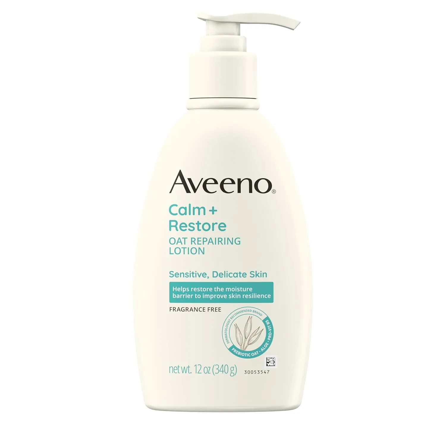 Aveeno Calm   Restore Oat Repairing Body Lotion for Sensitive Skin, Daily Moisturizer with Prebiotic Oat, Aloe & Pro-Vitamin B5 Helps Restore Skin's Moisture Barrier, Fragrance Free, 12 oz