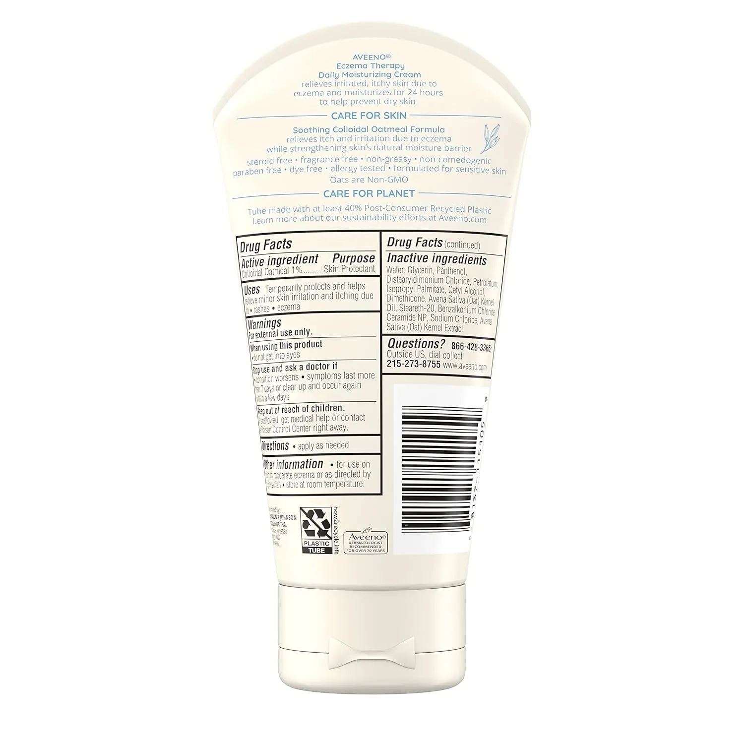 Aveeno Eczema Therapy Daily Moisturizing Body Cream for Sensitive Skin, Soothing Eczema Relief Cream, Colloidal Oatmeal & Ceramide for Dry & Itchy Skin, Steroid- & Fragrance-Free, 5 oz, Pack of 3