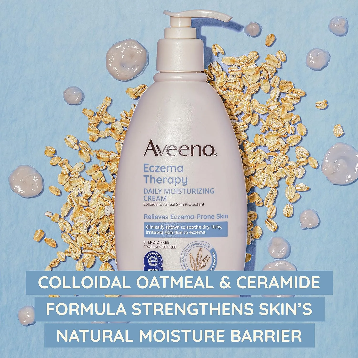 Aveeno Eczema Therapy Daily Moisturizing Body Cream for Sensitive Skin, Soothing Eczema Relief Cream, Colloidal Oatmeal & Ceramide for Dry & Itchy Skin, Steroid- & Fragrance-Free, 5 oz, Pack of 3