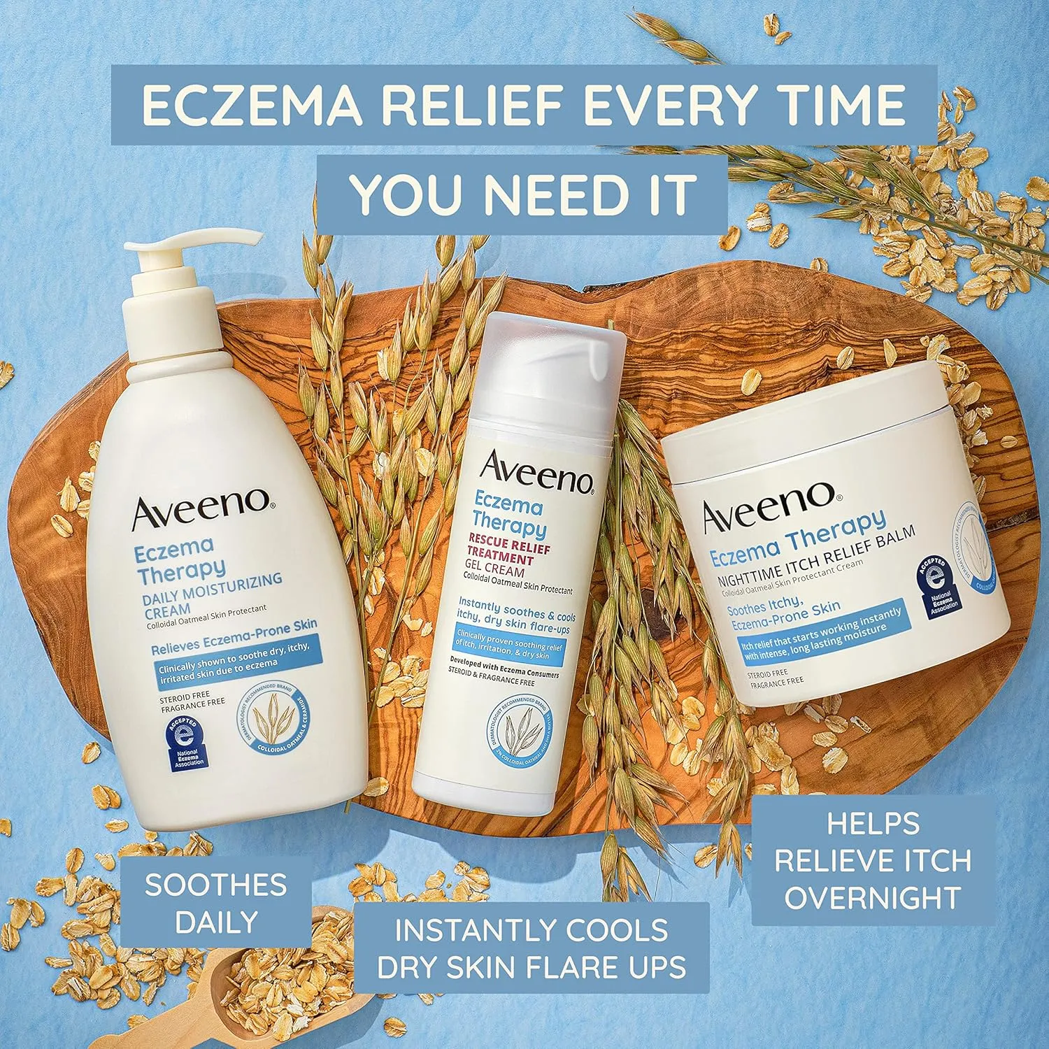 Aveeno Eczema Therapy Daily Moisturizing Body Cream for Sensitive Skin, Soothing Eczema Relief Cream, Colloidal Oatmeal & Ceramide for Dry & Itchy Skin, Steroid- & Fragrance-Free, 5 oz, Pack of 3