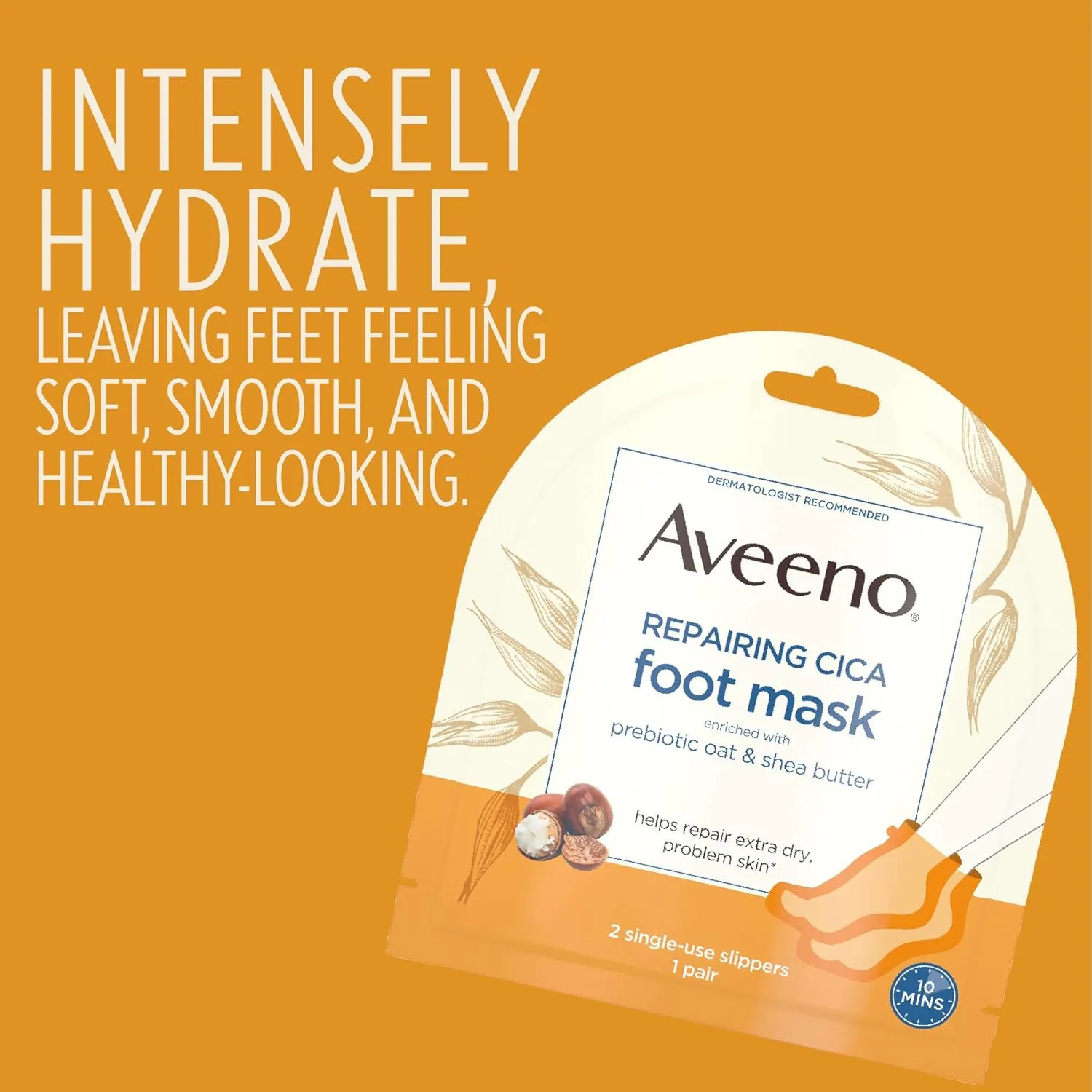 Aveeno Repairing CICA Foot Mask with Prebiotic Oat and Shea Butter, Moisturizing Foot Mask for Extra Dry Skin, 6 Pairs of Single-Use Slippers