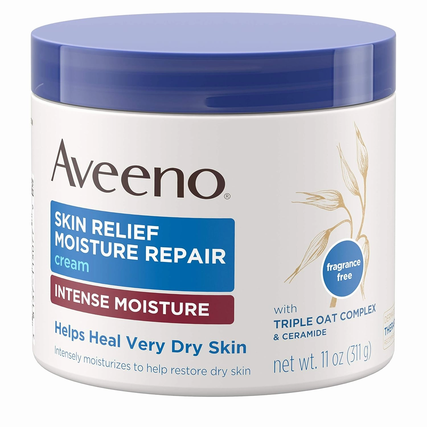 Aveeno Skin Relief Intense Moisture Repair Cream with Triple Oat Complex, Ceramide & Rich Emollients, Steroid- & Fragrance-Free Moisturizing Body Cream for Extra-Dry Skin, 11 oz ( Pack of 12)
