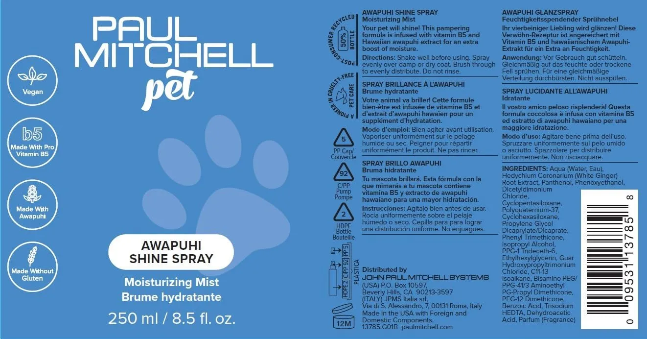 Awapuhi Shine Spray, Moisturizing Mist, Grooming Spray for Dogs, 8.5 fl. Oz