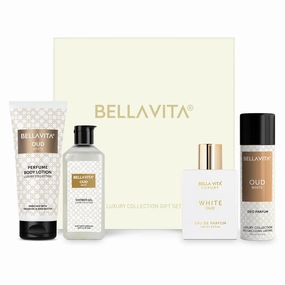 B.ella V.ita Luxury OUD WHITE Gift Set with Shower Gel 250 Ml for Deep Cleansing, EDP Perfume 100 Ml, No Gas Deo Body Parfum 150 Ml & Perfume Body Lotion 200 Ml