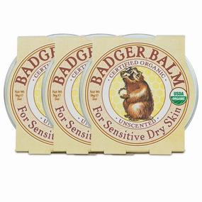 Badger - Unscented Dry Skin Balm, Sensitive Skin, Moisturizing Balm for Dry Cracked Skin, Unscented, Skin Moisturizer, 2 oz (3 Pack)