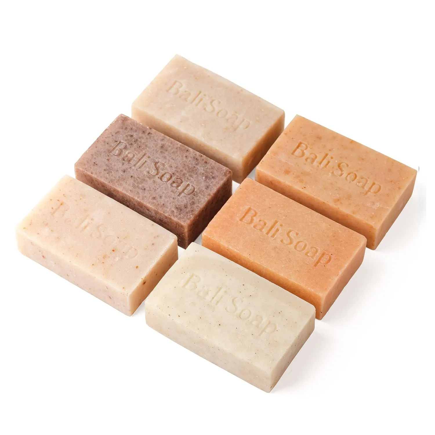 Bali Soap - Green Collection - Natural Bar Gift Set, Face Soap or Body, 6 pc Variety Soap Pack (Coconut, Papaya, Vanilla, Lemongrass, Jasmine, Ylang-Ylang) 3.5 Oz each