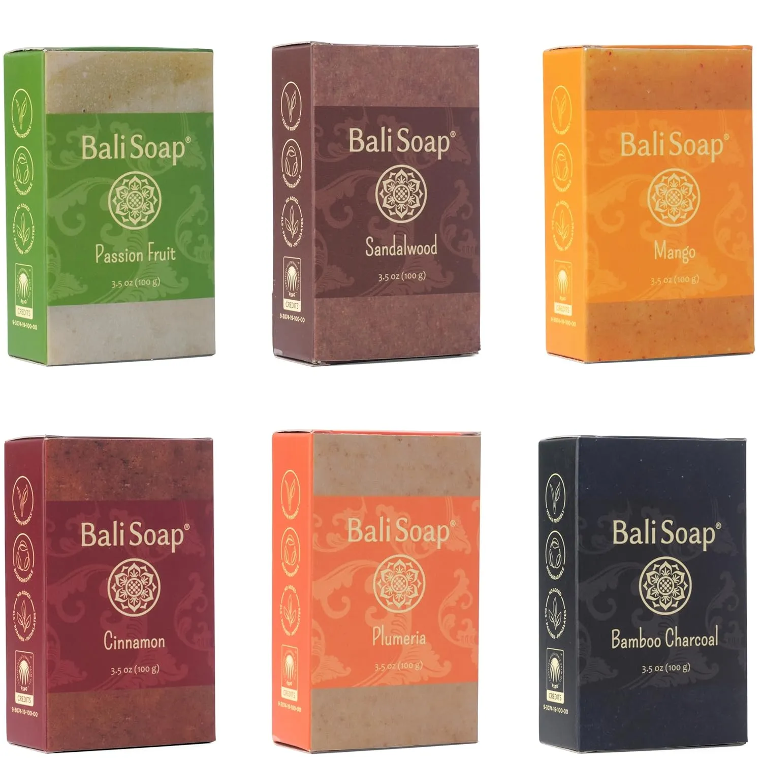 Bali Soap Natural Soap Bar Orange Collection - Face, Hand and Body Cleanser with Scrub - Cold Process Plant Based 6 pc Variety Pack, 3.5 oz each Handmade from