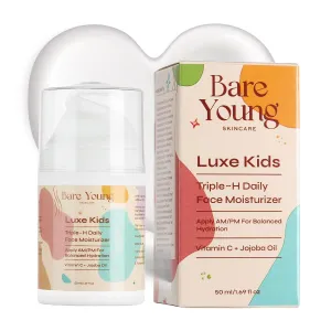 Bare Young Triple H Kids Face Moisturizer, Daily Facial Moisturizer with Vitamin C and Jojoba Oil, Fragrance-Free Natural Face Moisturizer, Kids Skin Care Product, Vegan Plant-Based Skincare for kids