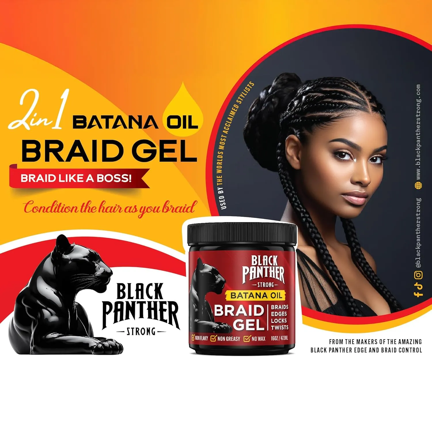Batana Oil Braid Gel | 2-N-1 Non Flaky, Non Greasy, No Wax | Perfect For Braids, Edges, Locks, & Twists | 16 oz