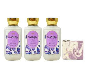 Bath & Body Works Butterfly 3 Pack Daily Nourishing Body Lotion Bundle with a Lavender Dream Bar Soap - Full Size