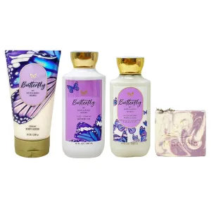 Bath & Body Works Butterfly 3 Piece Gift Set - Body Scrub - Shower Gel and Body Lotion - with a Lavender Dream Bar Soap - Full Size