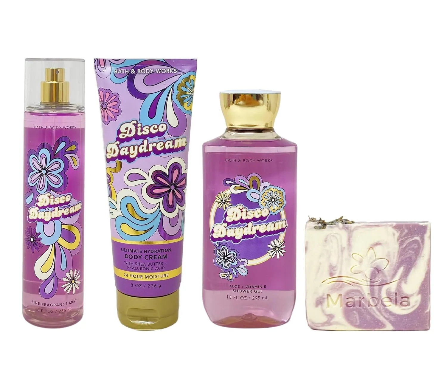 Bath & Body Works Disco Daydream 3 Piece Set with a Lavender Dream Bar Soap - Fragrance Mist - Shower Gel and Body Cream - Full Size
