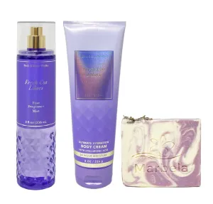 Bath & Body Works Fresh Cut Lilacs Fragrance Mist and Body Cream Bundle with a Lavender Dream Bar Soap - Full Size