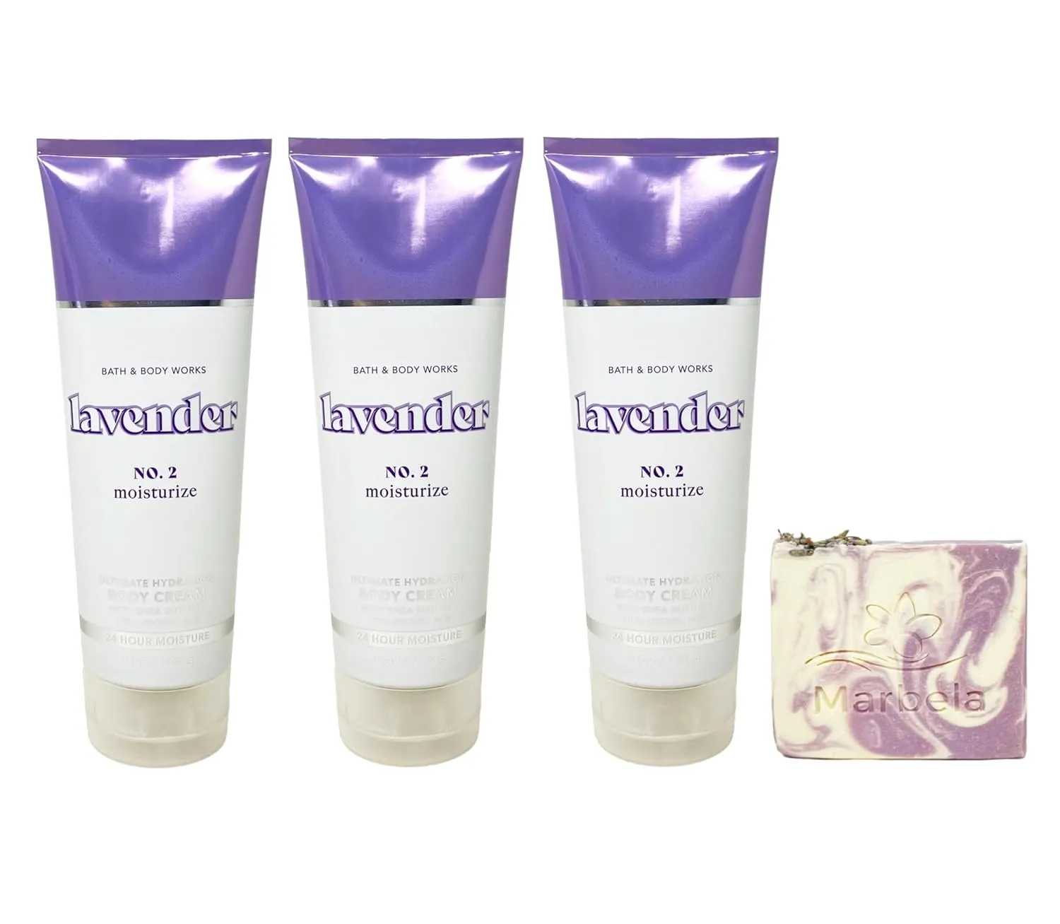 Bath & Body Works Lavender 3 Pack Ultimate Hydration Body Cream Bundle with a Lavender Dream Bar Soap - Full Size