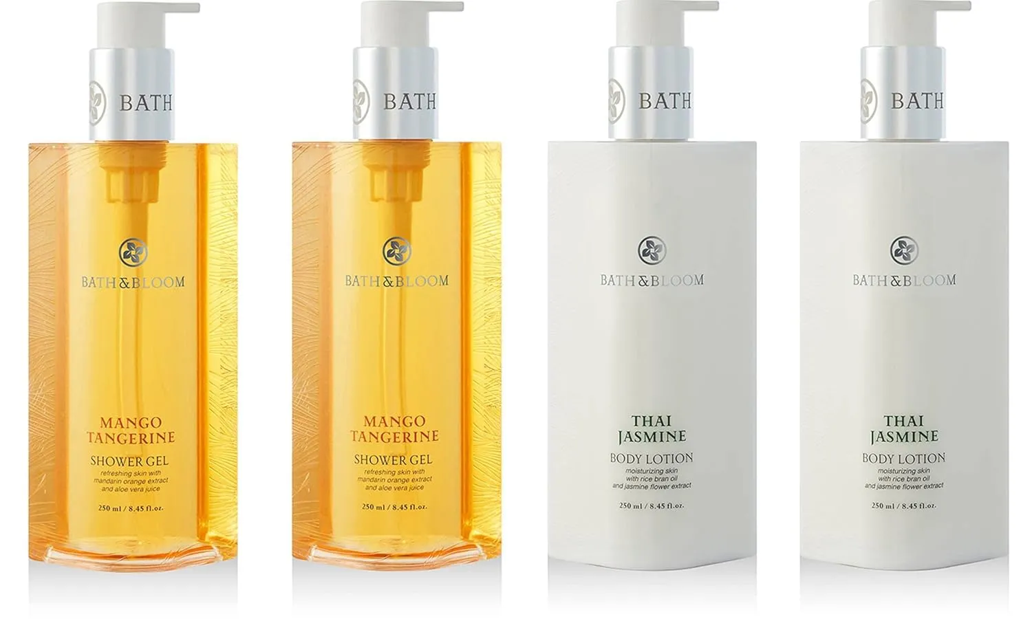 BATH and BLOOM Mango Tangerine Shower Gel and Jasmine Body Lotion Set.