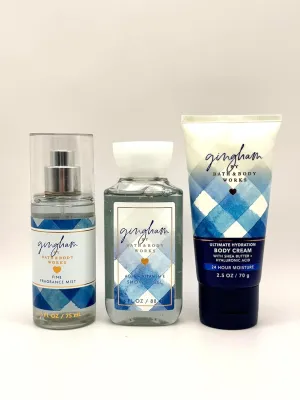 Bath and Body Work Gingham Gift Set, Fine Fragrance Mist 2.5oz, Shower Gel 3oz, Body Cream 2.5oz with Shea Butter