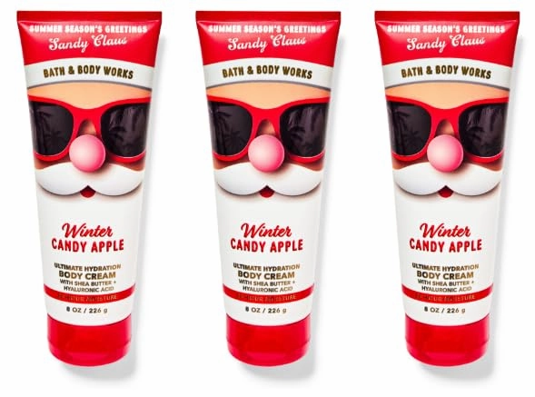 Bath & Body [3 Pack] BODY CREAM 24 Hour Moisture 8 oz / 226 g (Packaging may vary) (Full Size, WINTER CANDY APPLE)