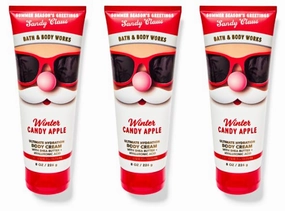 Bath & Body [3 Pack] BODY CREAM 24 Hour Moisture 8 oz / 226 g (Packaging may vary) (Full Size, WINTER CANDY APPLE)