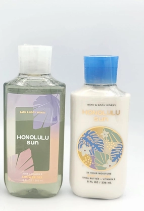 Bath & Body Work Honolulu Sun Shower Gel and Body Lotion Set, 10 oz Shower Gel with Aloe & Vitamin E, 8 oz 24-Hour Moisture Lotion with Shea Butter