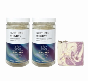 Bath & Body Works Aroma Northern Brights Eucalyptus & Pine 2 Pack Shower Steamer Bundle with a Lavender Dream Bar Soap - Full Size