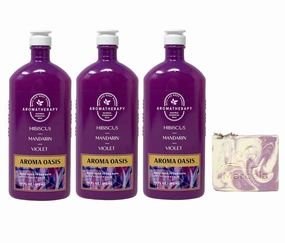 Bath & Body Works Aroma Oasis Hibiscus Mandarin Violet 3 Pack Body Wash   Foam Bath Value Pack with a Lavender Dream Bar Soap