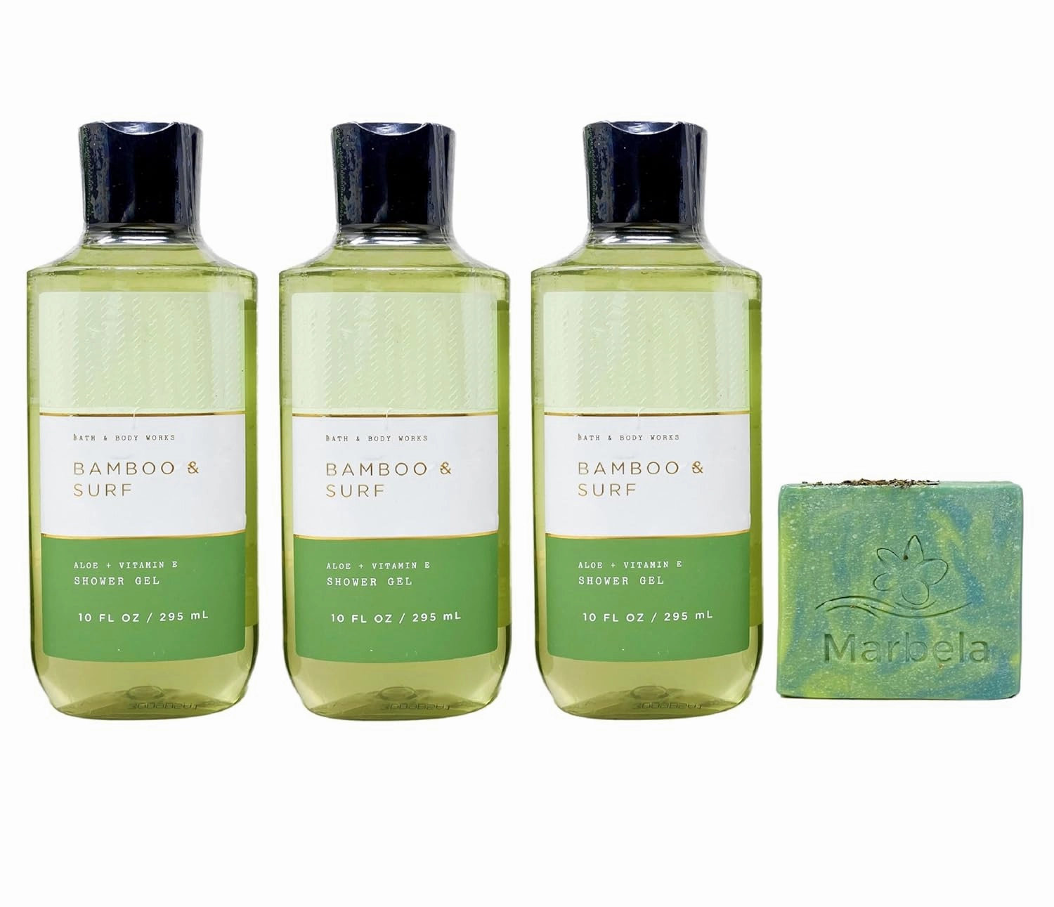 Bath & Body Works Bamboo & Surf 3 Pack Shower Gel Bundle with a Fresh Forest Bar Soap - Full Size