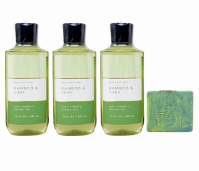 Bath & Body Works Bamboo & Surf 3 Pack Shower Gel Bundle with a Fresh Forest Bar Soap - Full Size