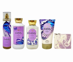 Bath & Body Works Butterfly 4 Piece Bundle with a Lavender Dream Bar Soap - Fragrance Mist - Shower Gel - Body Lotion and Body Scrub - Full Size