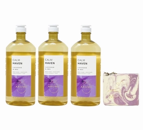Bath & Body Works Calm Haven LAVENDER & IRIS 3 Pack Body Wash   Foam Bath Bundle with a Lavender Dream Soap - Full Size