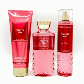 Bath & Body Works Forever Red Ultimate Hydration Body Cream, Body Wash and Fine Fragrance Mist 3-Piece Bundle (pakaging varies)