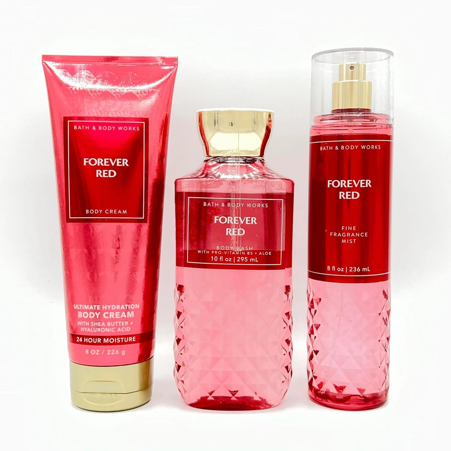 Bath & Body Works Forever Red Ultimate Hydration Body Cream, Body Wash and Fine Fragrance Mist 3-Piece Bundle (pakaging varies)