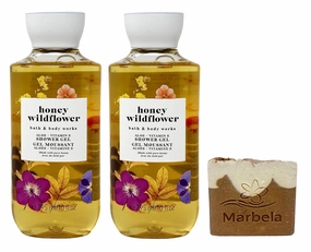 Bath & Body Works Honey Wildflower - 2 Pack of Shower Gel With a Yamma Jamma Bar Soap.