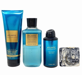 Bath & Body Works Men's Collection Atlantic Trio Gift Set - Body Cream, Body Wash and Body Spray - with a Charcoal Scrub Bar Soap - Full Size