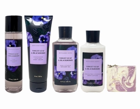 Bath & Body Works Violet Leaf & Blackberry Deluxe Gift Set - Fragrance Mist - Body Cream - Shower Gel and Body Lotion - with a Lavender Dream Bar Soap - Full Size