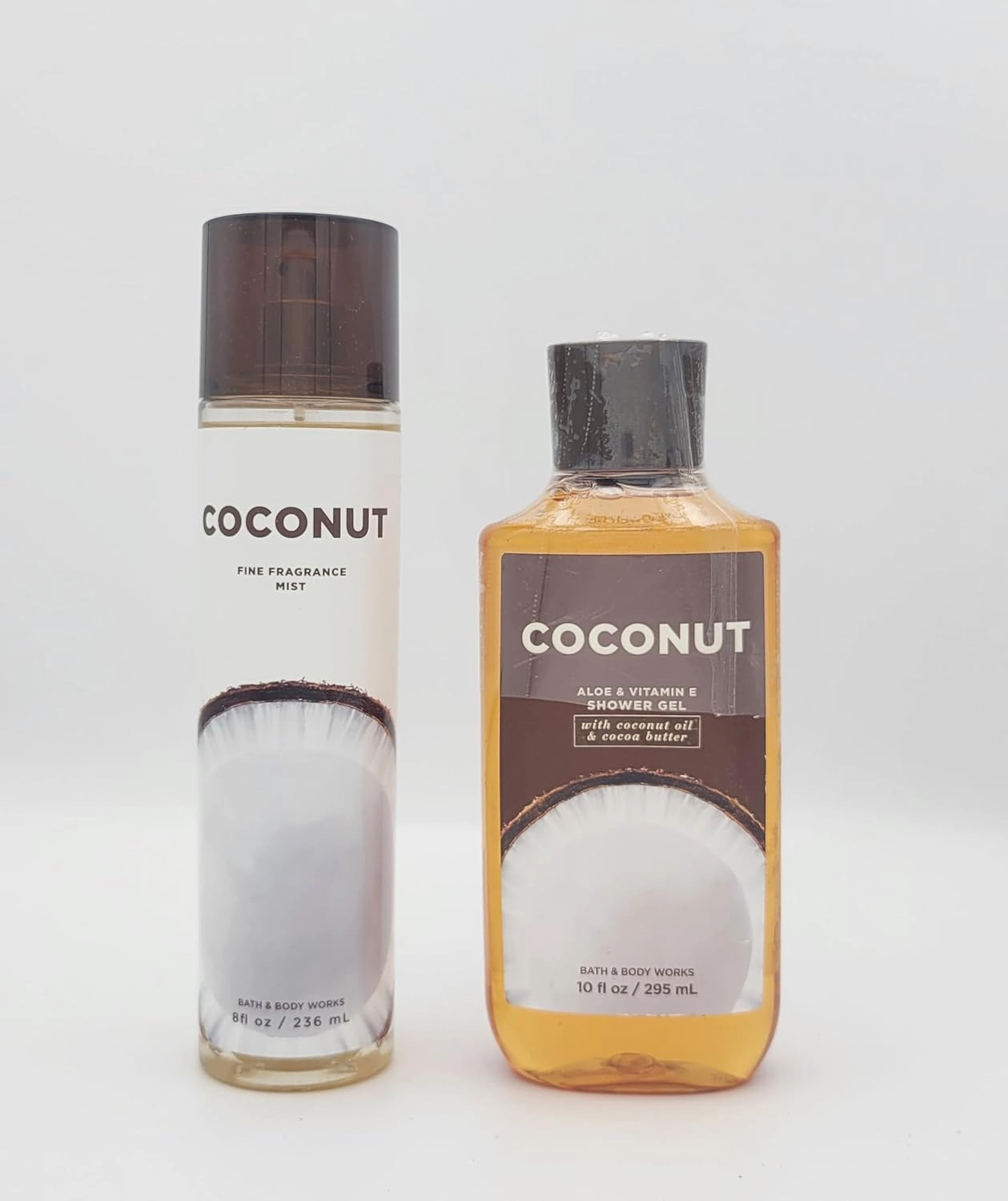 Bath and Body Coconut 2 pc- Bundle Fine Fragrance Mist 8 oz & Coconut Aloe & Vitamin E Shower Gel 10 fl oz
