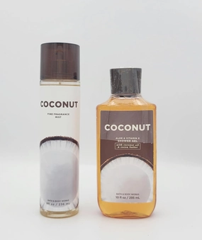 Bath and Body Coconut 2 pc- Bundle Fine Fragrance Mist 8 oz & Coconut Aloe & Vitamin E Shower Gel 10 fl oz