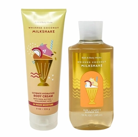 Bath and Body Work WHIPPED COCONUT MILKSHAKE 2 Piece Bundle - Body Cream and Shower Gel - Full Size, orange