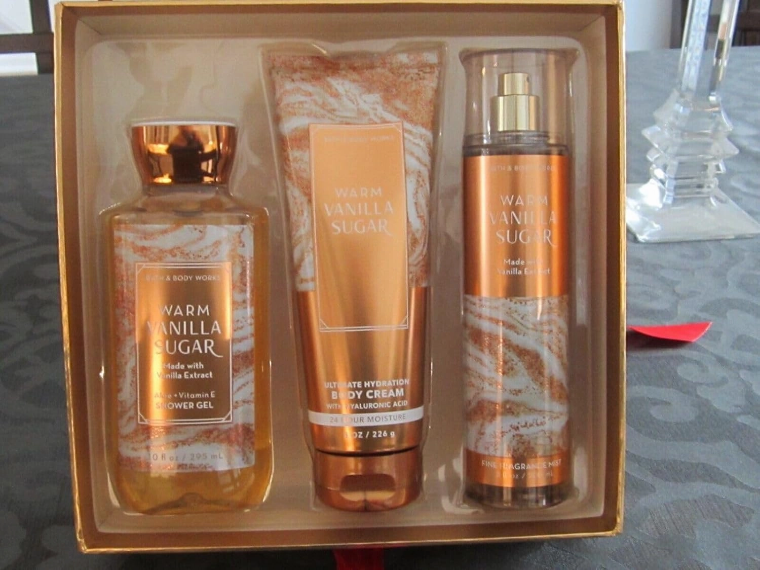 Bath And Body Works Warm Vanilla Sugar - Daily Trio - Ultimate Hydration Body Cream with Hyaluronic Acid , Shower Gel With Vitamin E & Aloe, Fine Fragrance Mist arranged In Warmest Wishes Fastive Box