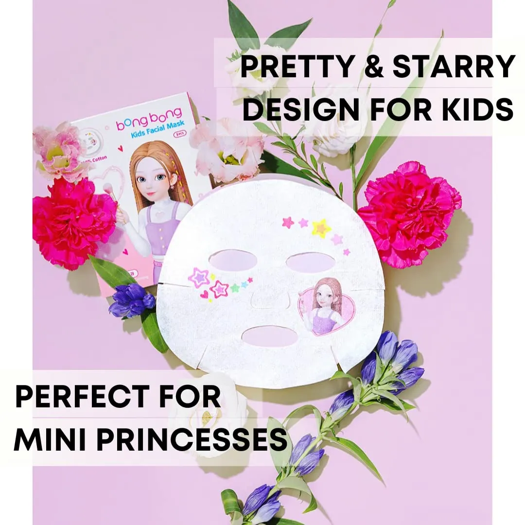 BB Kids Face Masks Spa 5-Pack With Spa Headband | Kids Facial Masks for Girls With 100% Cotton Sheets | Princess Facial Mask for Kids Spa Party Birthday Sleepover