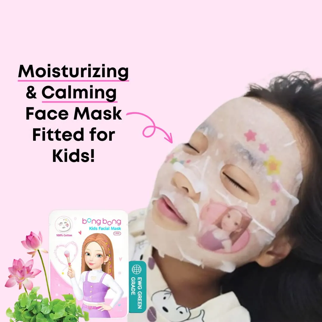 BB Kids Face Masks Spa 5-Pack With Spa Headband | Kids Facial Masks for Girls With 100% Cotton Sheets | Princess Facial Mask for Kids Spa Party Birthday Sleepover