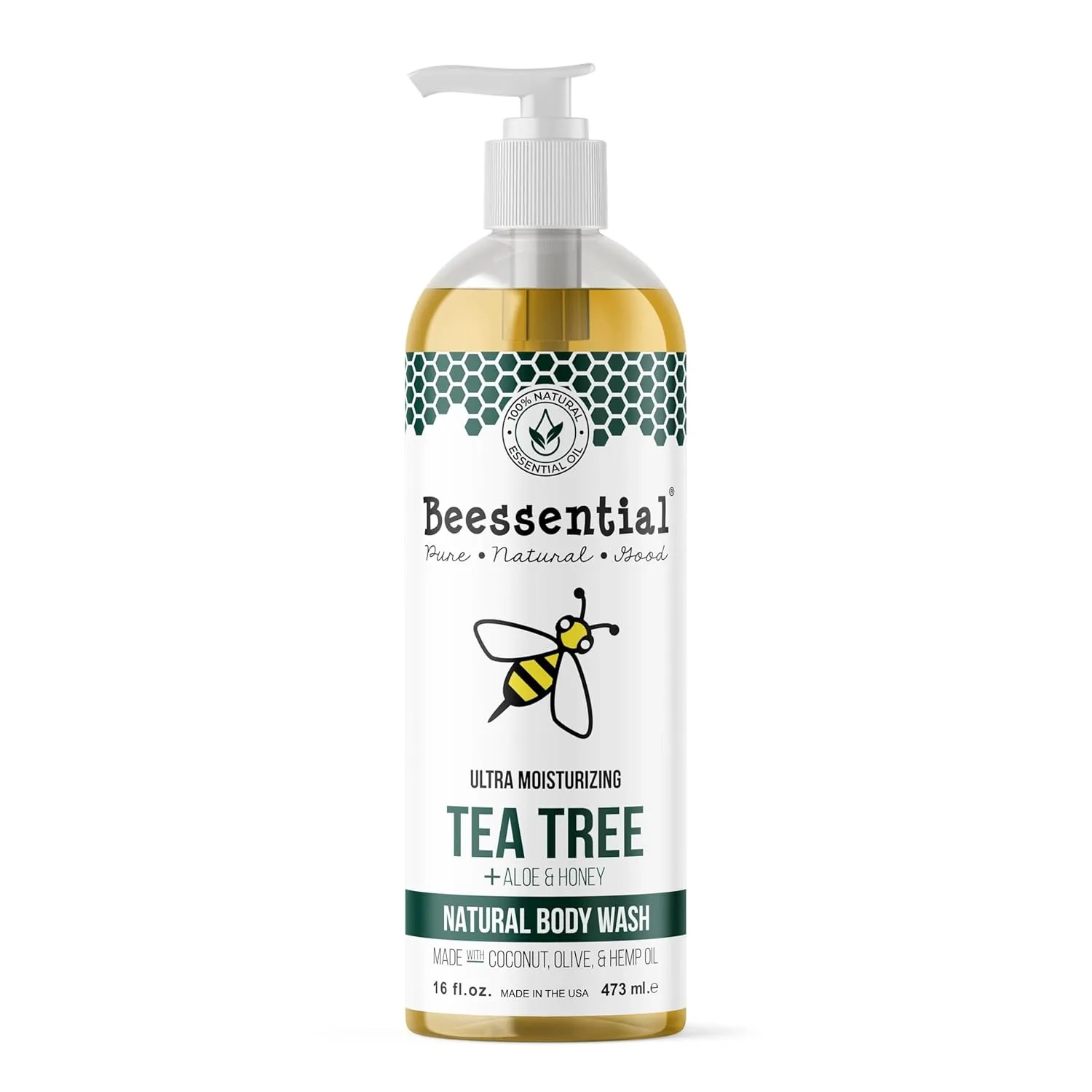 Beessential Tea Tree Natural Body Wash, Ultra Moisturizing with Aloe & Honey, 16 fl oz