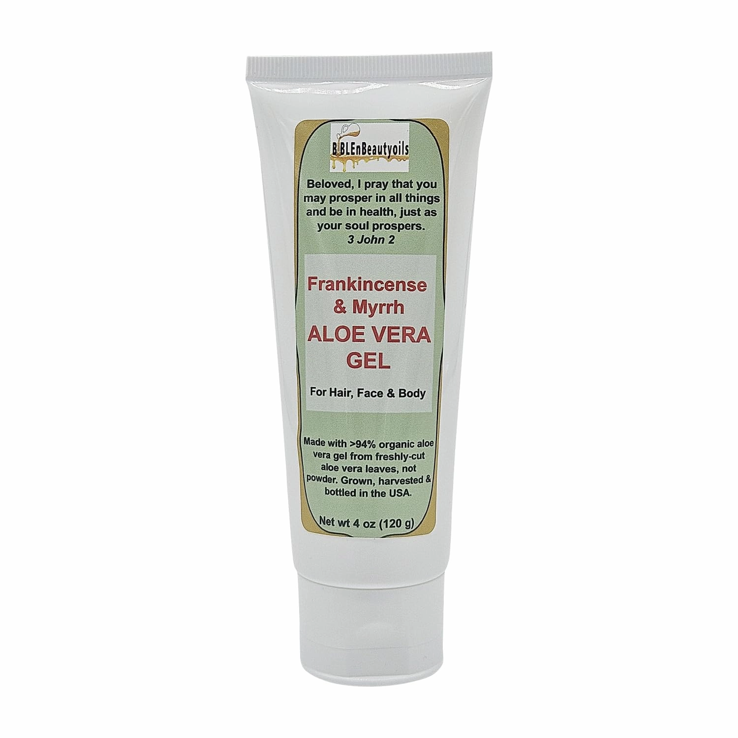 BiblenBeautyoils Frankincense and Myrrh Aloe Vera Gel for Hair, Face, and Body, Made with 94% Organic Aloe Vera Gel, Face Moisturizer, Hydration (4 oz)