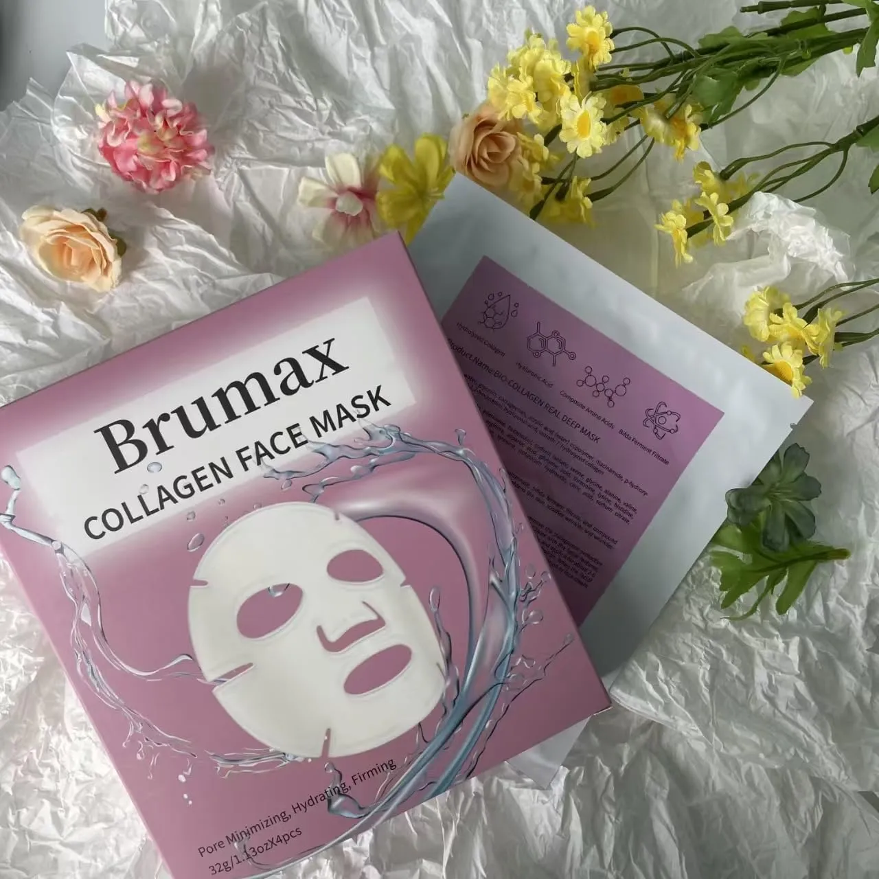Bio-technology COLLAGEN Deep Face Mask, Hydrating Overnight Hydrogel Mask, Pore Minimizing, Elasticity Improvement, Beauty Mask, Organic, Vegan, Rich in Vitamin C, Aloe Vera, 34g x4ea