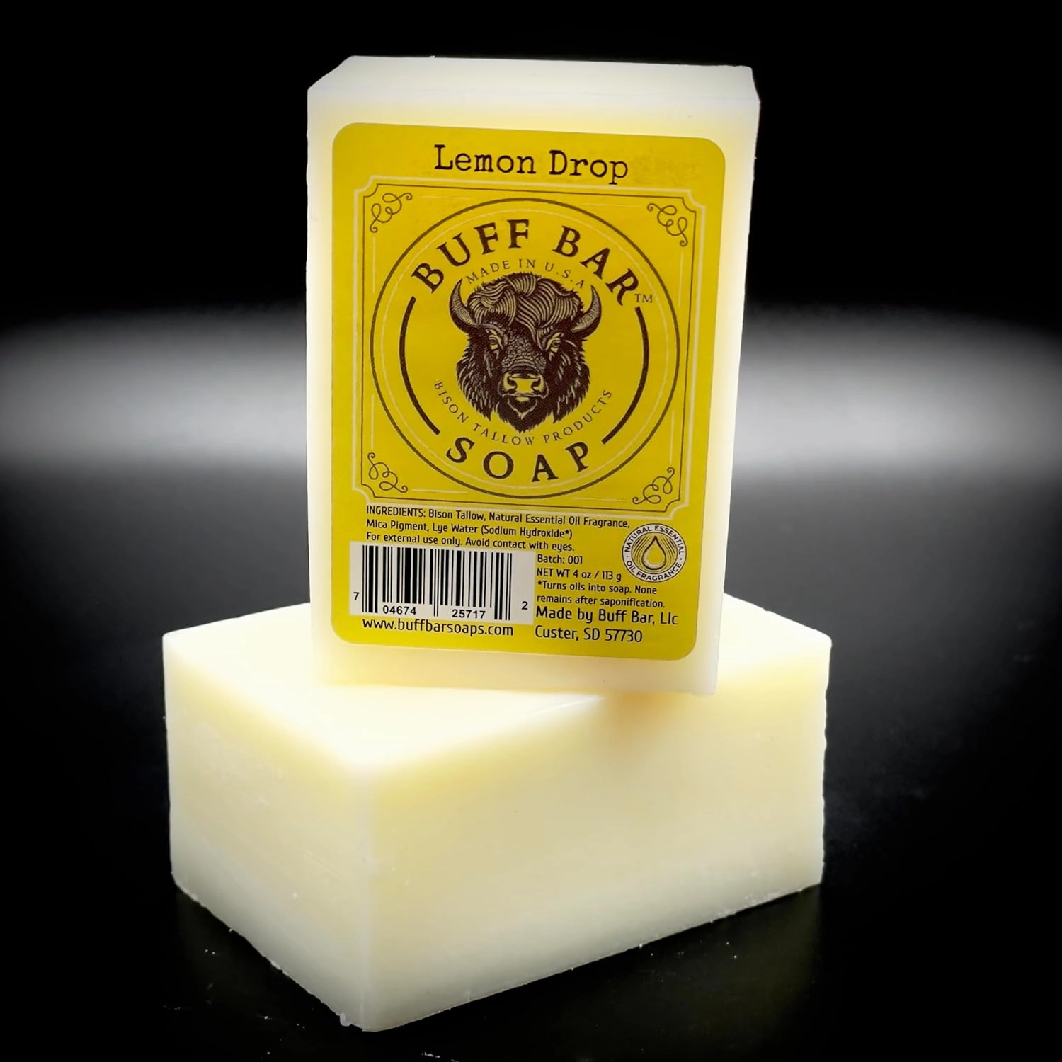Bison Tallow Buff Soap Bar, Lemon Drop, (2 pack) - Scents of Lemon, Orange, & Lemongrass - Cleans, Moisturizes, Soothes, Hydrates - No Dyes, Chemicals, or Preservatives