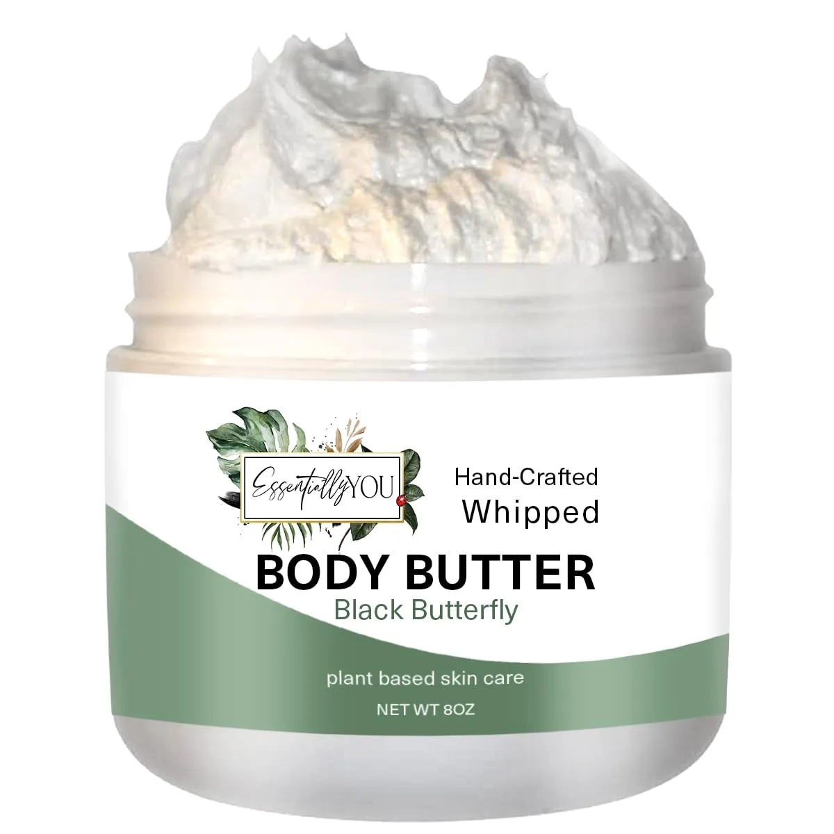 Black Butterfly: Strawberry,Green Apple, Apricot, Jasmine,Vanilla, Whipped Body Butter| Nourishing Mango Butter, Grapeseed Oil, Rosehip Oil, Vitamin E |Moisturizer for Body, Feet & Hands 8oz.