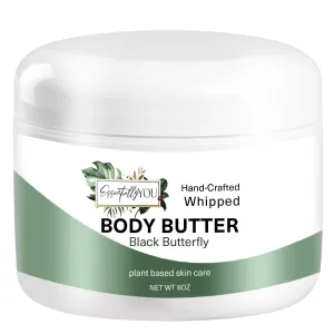 Black Butterfly: Strawberry,Green Apple, Apricot, Jasmine,Vanilla, Whipped Body Butter| Nourishing Mango Butter, Grapeseed Oil, Rosehip Oil, Vitamin E |Moisturizer for Body, Feet & Hands 8oz.