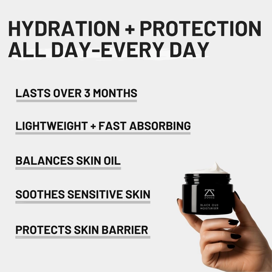 Black Oud Mens Face Moisturizer – Hydrating & Soothing Mens Face Lotion with Aloe Vera & Hyaluronic Acid – Plumping Daily Facial Cream for Men for Smoother, Healthier Skin – 50ml