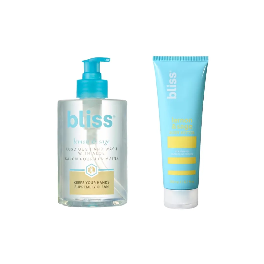 Bliss Lemon & Sage Hand Wash with Aloe & Body Butter Duo – Hydrating Cleanse & Nourishing Moisture, Refreshing Scent - Cruelty-Free, Paraben-Free Skincare Gift Set