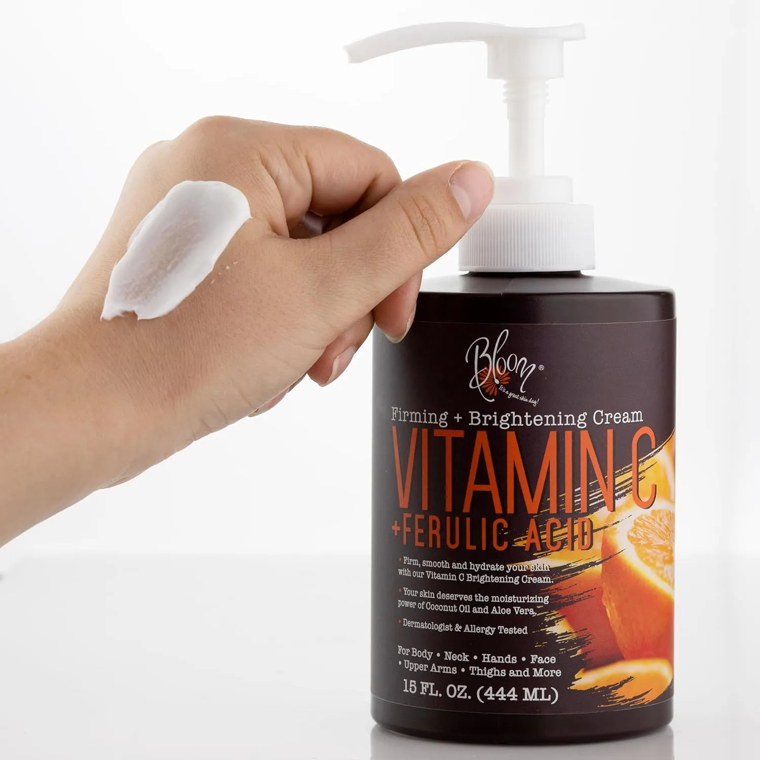 BLOOM IT'S A GREAT SKIN DAY! Vitamin C Cream Body Lotion & Face Moisturizer with Coconut Oil | Natural Skin Care Firming & Brightening Cream For Women, For Body, Uneven Skin Tone, Dry Skin, 15 Oz