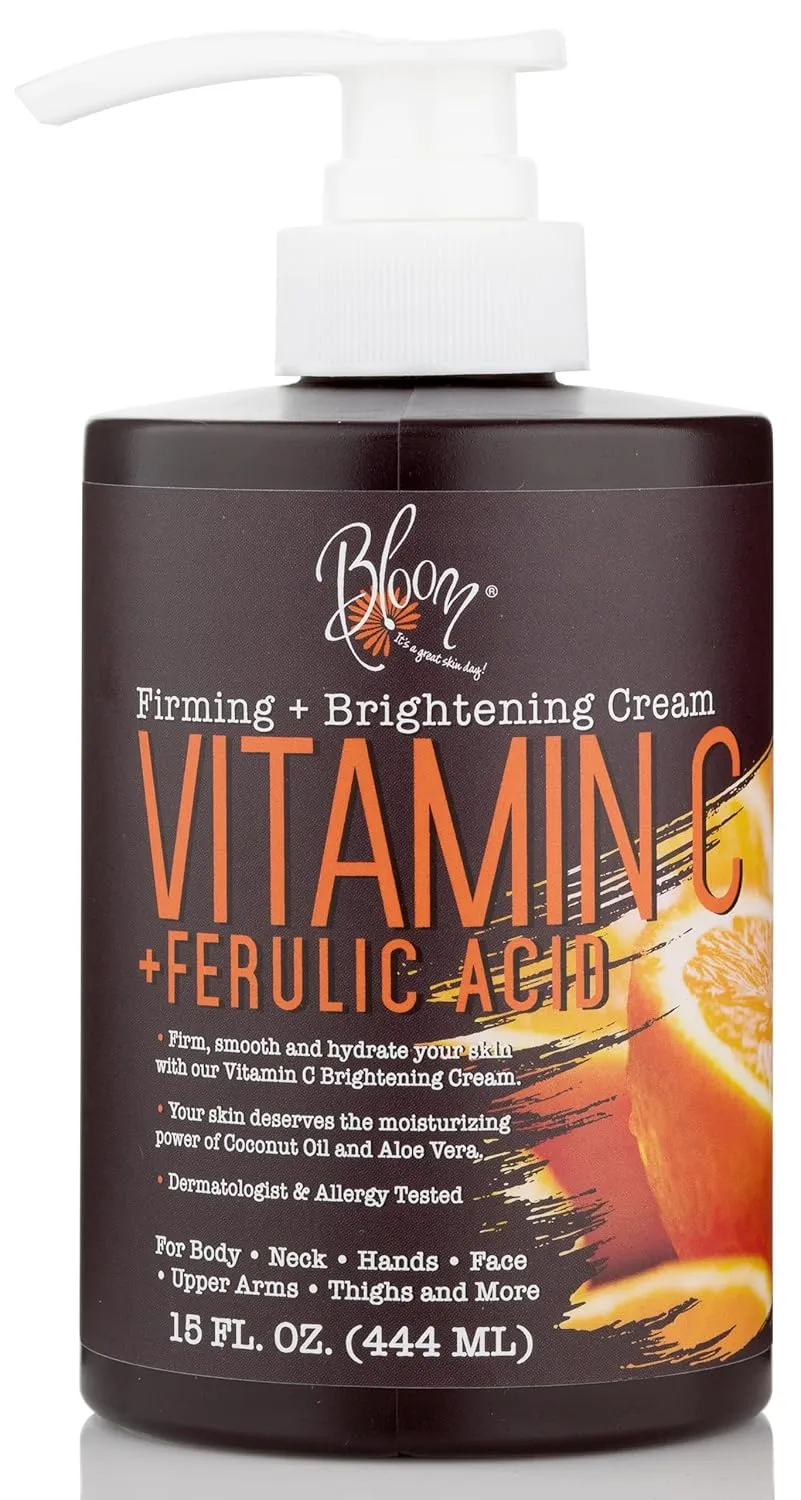 BLOOM IT'S A GREAT SKIN DAY! Vitamin C Cream Body Lotion & Face Moisturizer with Coconut Oil | Natural Skin Care Firming & Brightening Cream For Women, For Body, Uneven Skin Tone, Dry Skin, 15 Oz